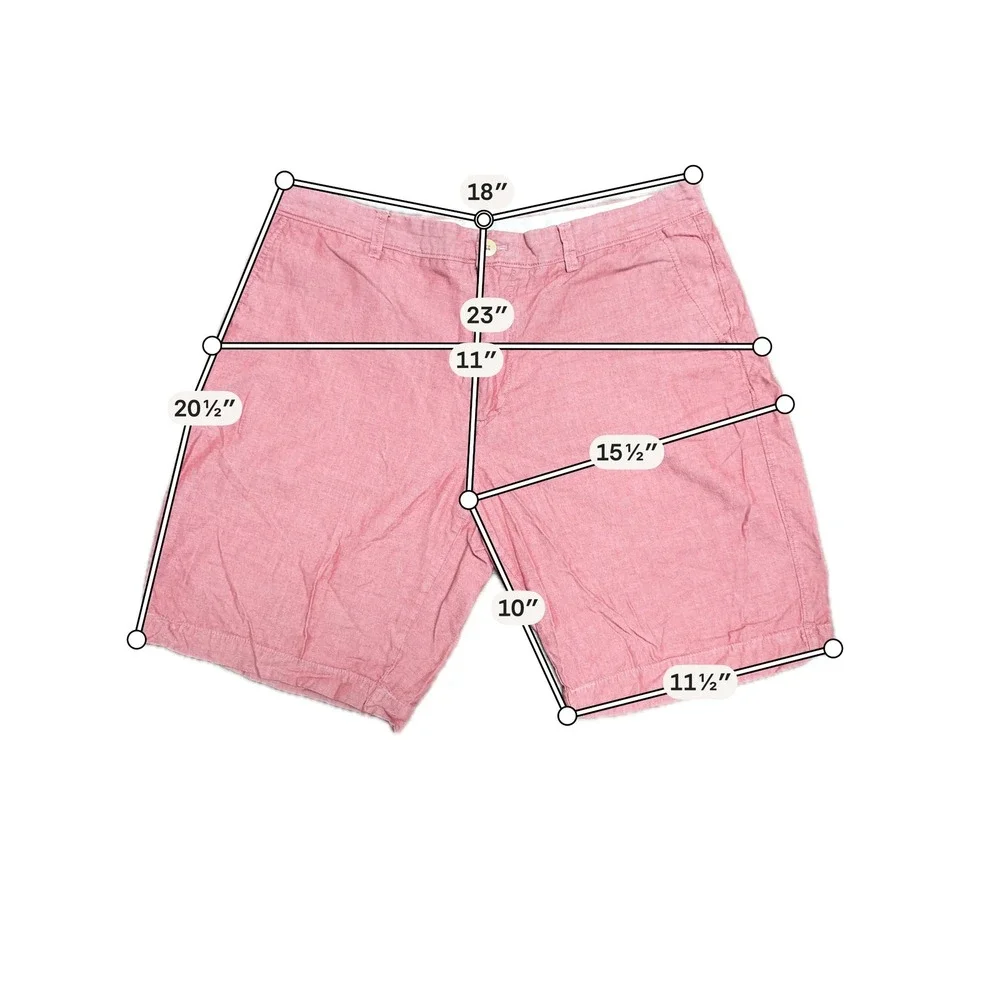 J. Crew Mens Red Chambray Cotton Flat Front Shorts Size 36 Coastal Preppy Resort